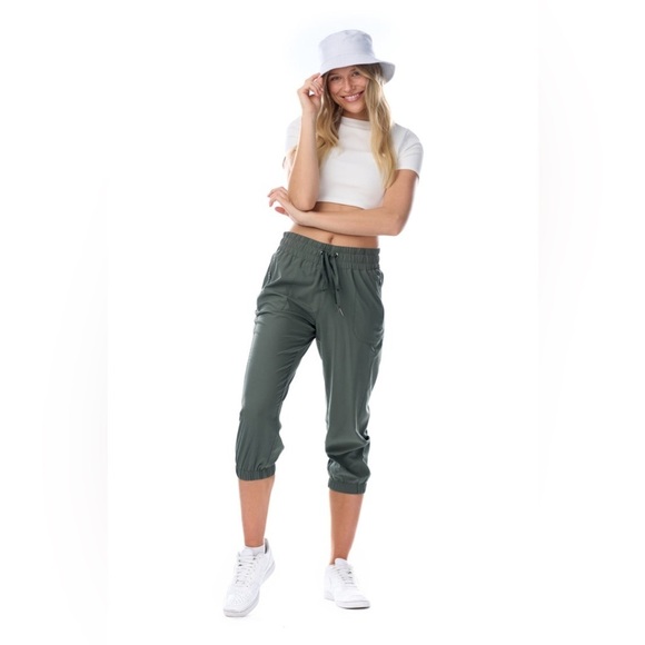 Women’s Kyodan army green KEEP IT MOVING crop pants size Large - Picture 2 of 15